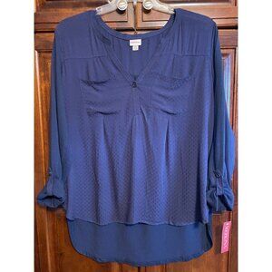 Merona Navy Blue XXL Long Sleeve Button-Up Blouse With Pockets
